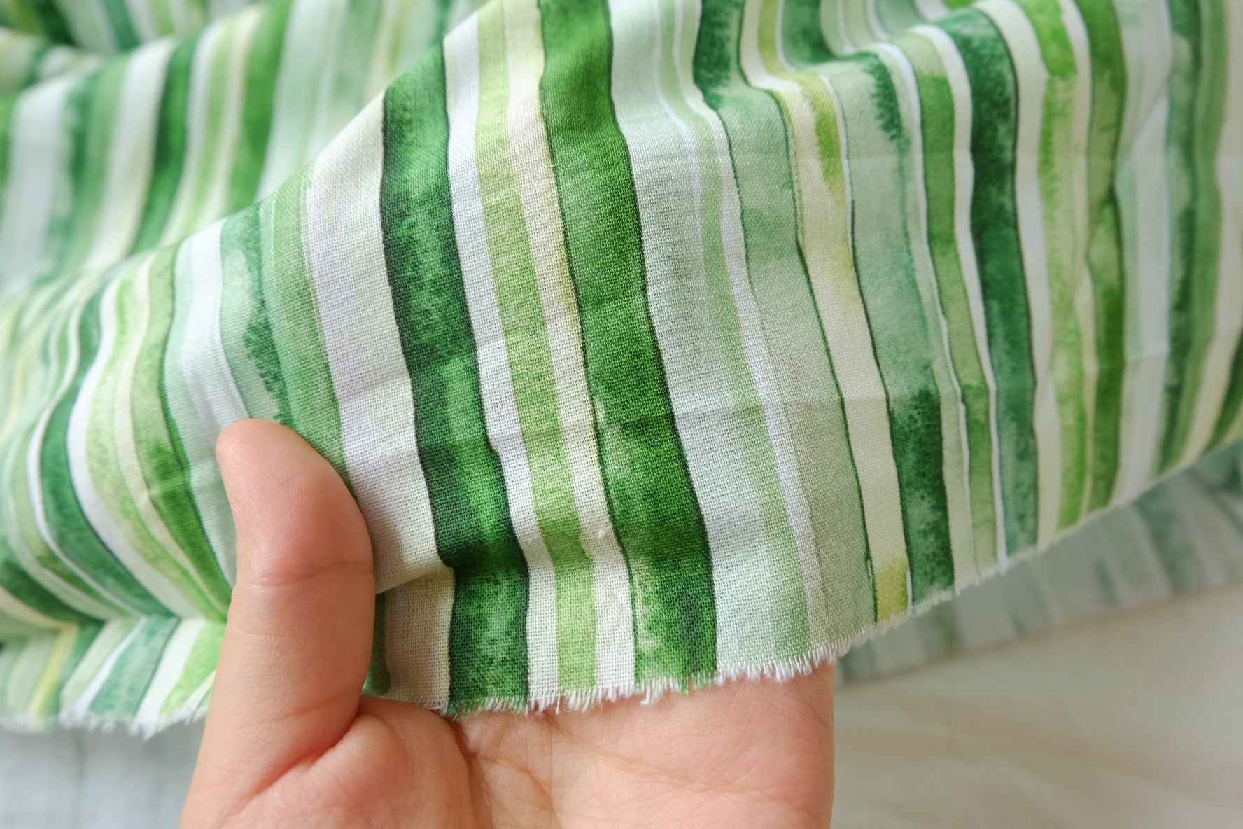 Green Watercolor Stripe Cotton Craft Fabric - 1.64 yd
