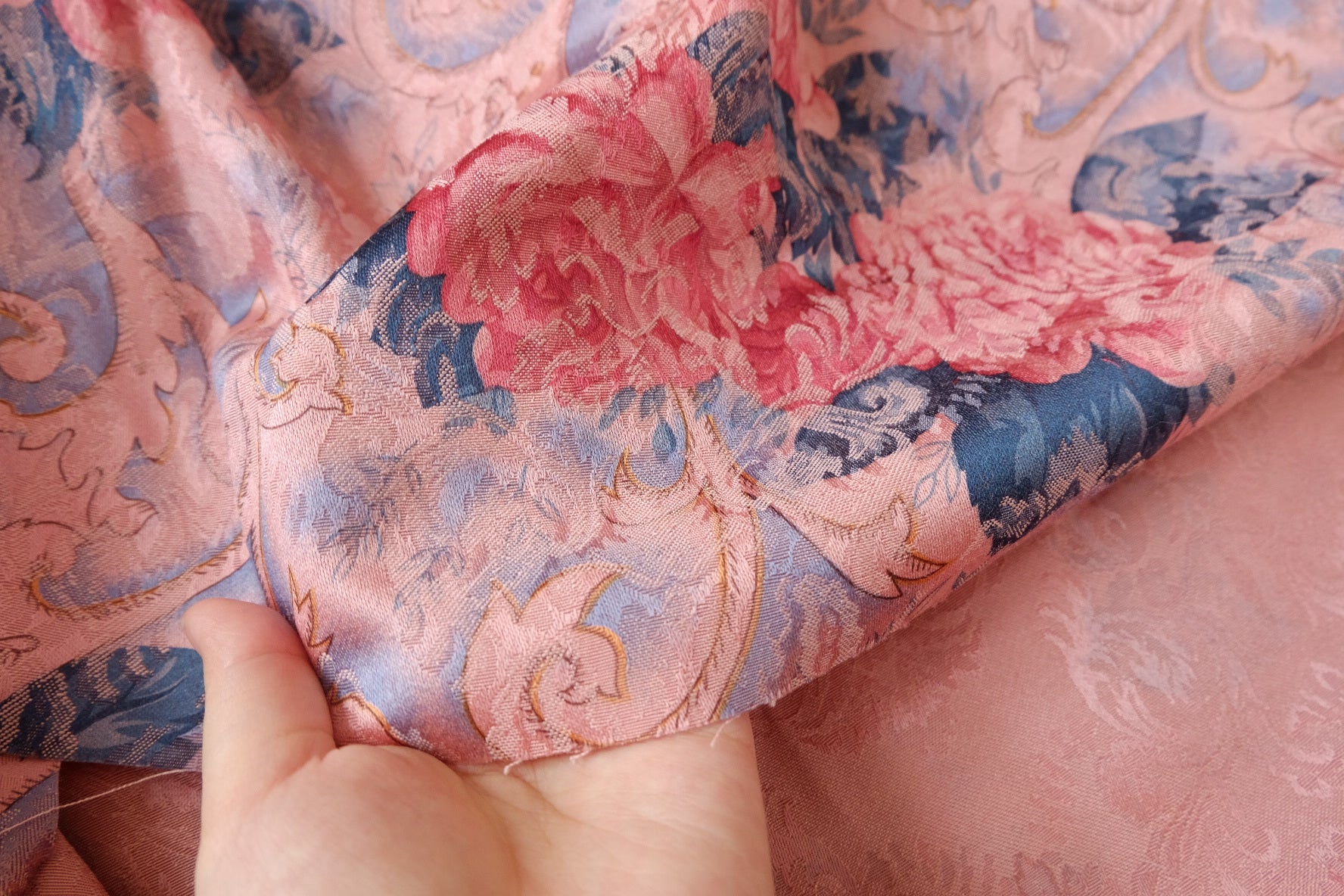 Rose Jacquard Brocade Satin Fabric - 2.35 yd