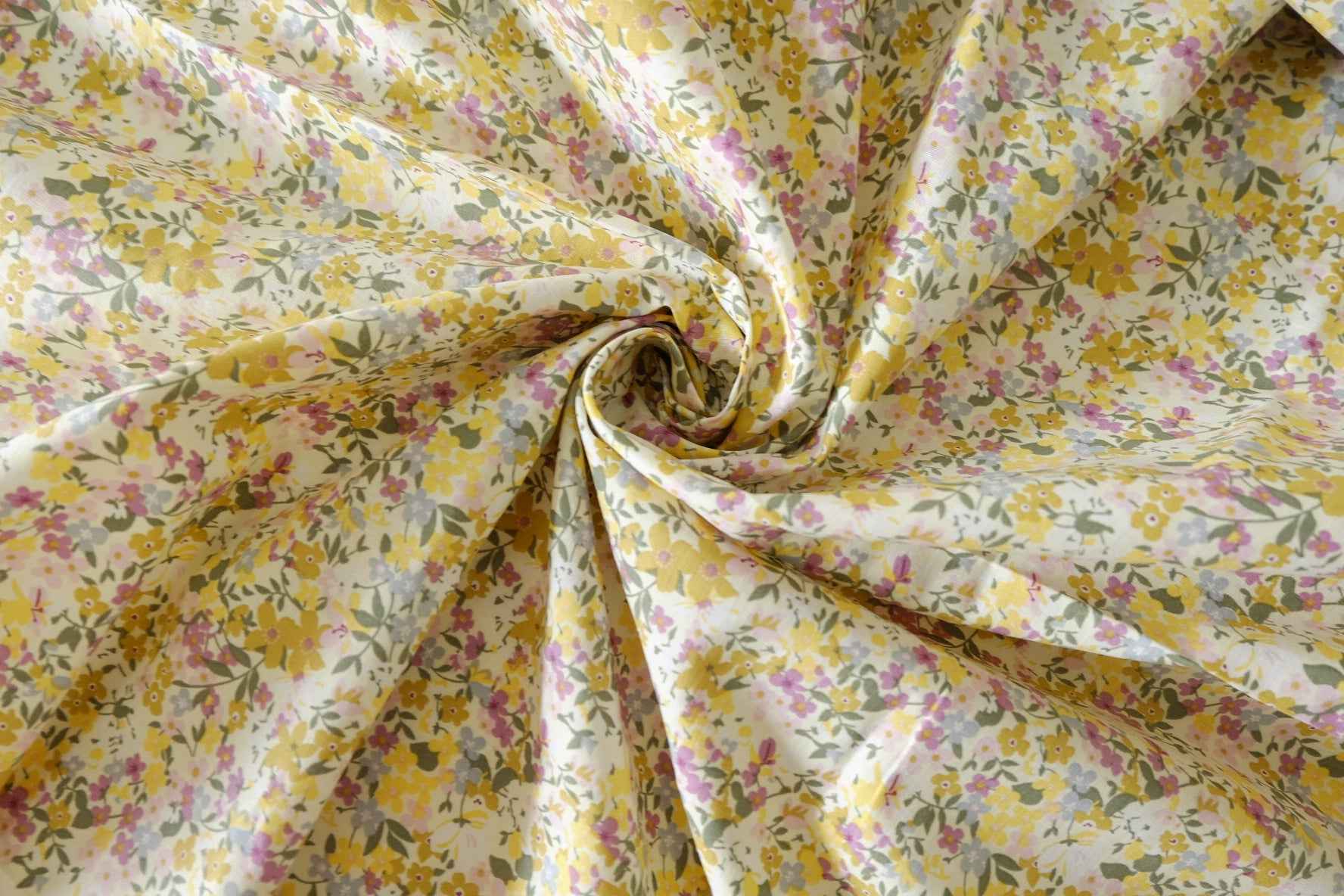 Yellow Lilac Floral 40s Cotton Poplin Fabric – 2.8 Yards