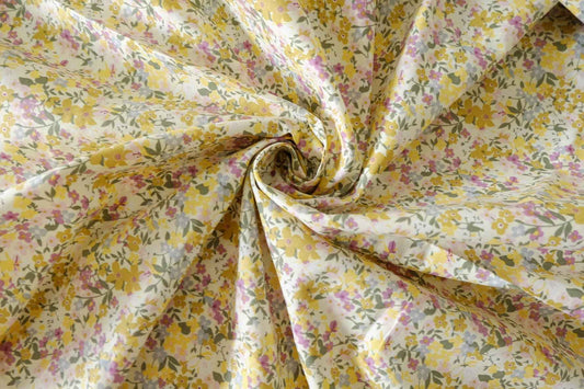Yellow Lilac Floral 40s Cotton Poplin Fabric – 2.8 Yards