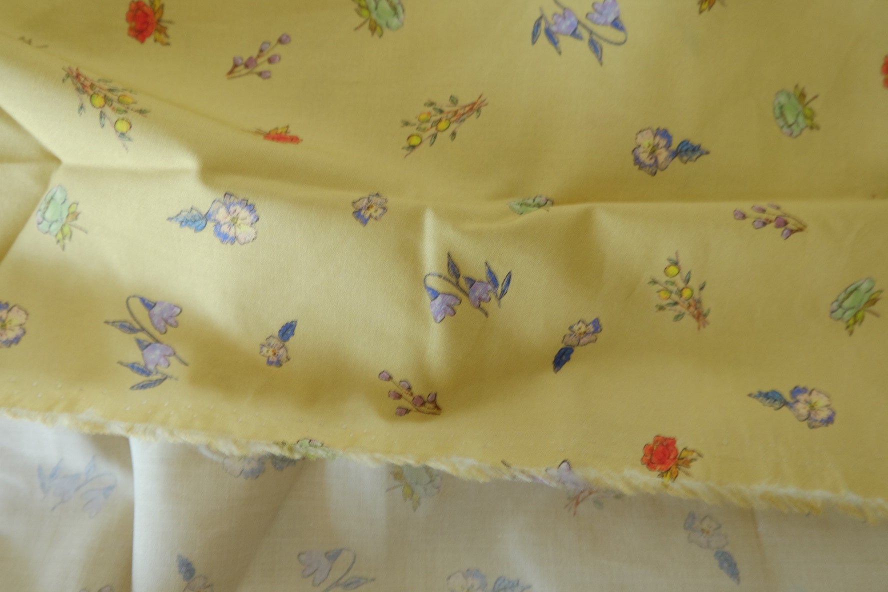 Pale Yellow Tiny Floral Cotton Lawn Fabric - 2.4 yd