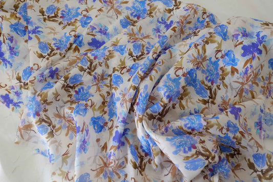 Tencel Blend Fabric – Blue Watercolor Floral Print – 3.3 yd