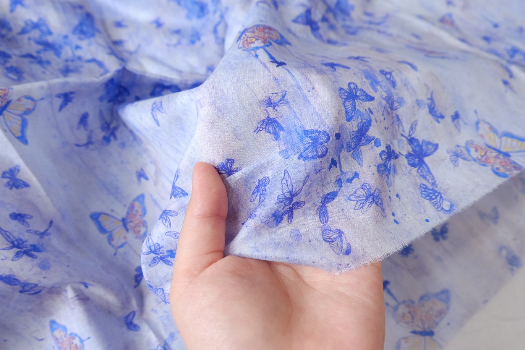 Blue Watercolor Butterfly Cotton Lawn — 2.19 yd