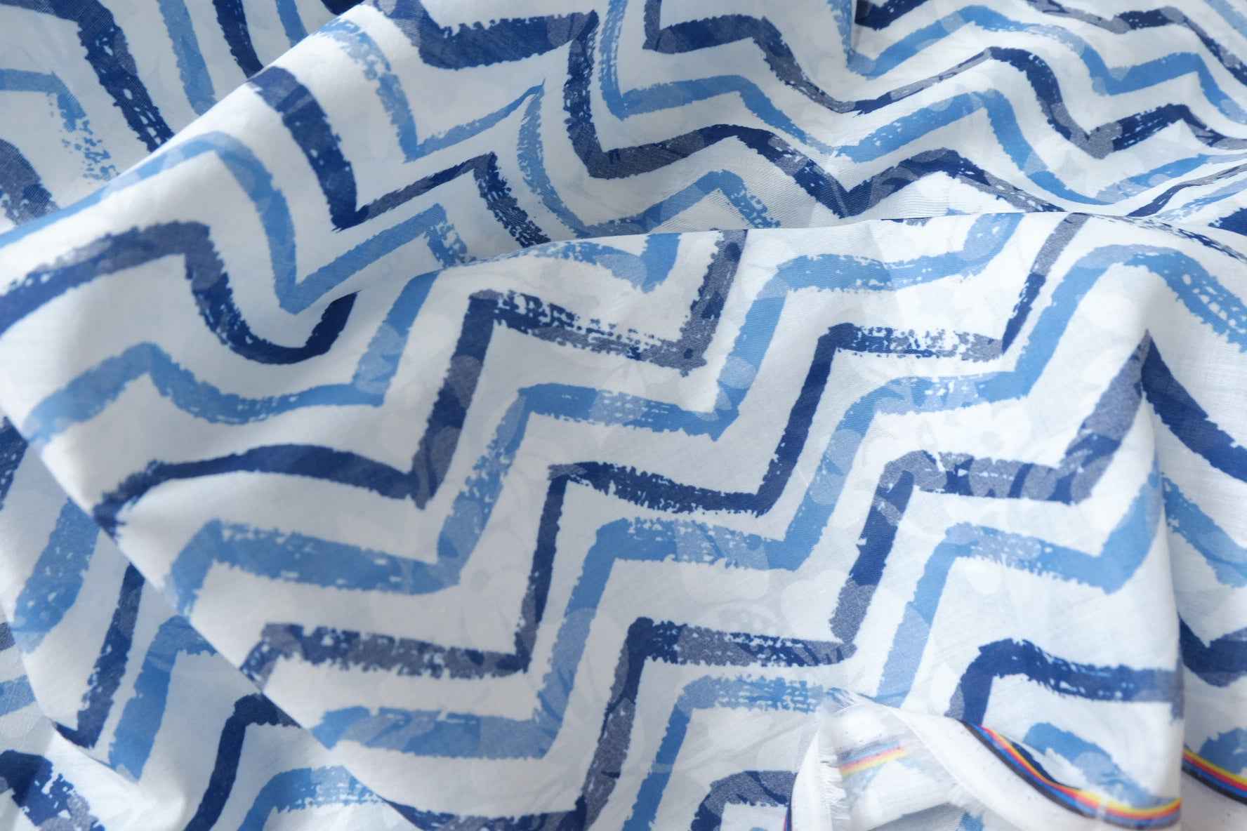 Blue Wave Stripe Tencel Cotton Fabric, Lightweight and Airy, 3.28 Yards