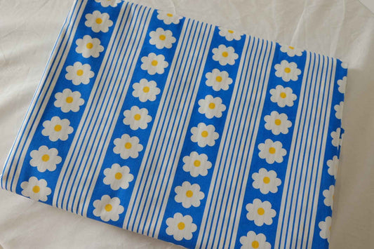 Blue Stripe Daisy Cotton Poplin Fabric – 2.2 Yards