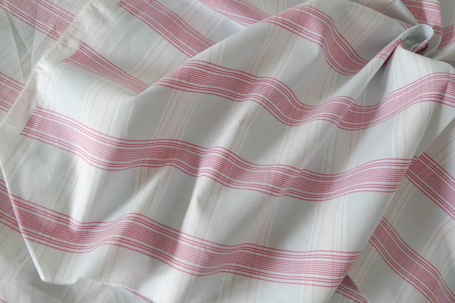 Powder Blue & Pink Striped Cotton Poplin Fabric – 2.2 y