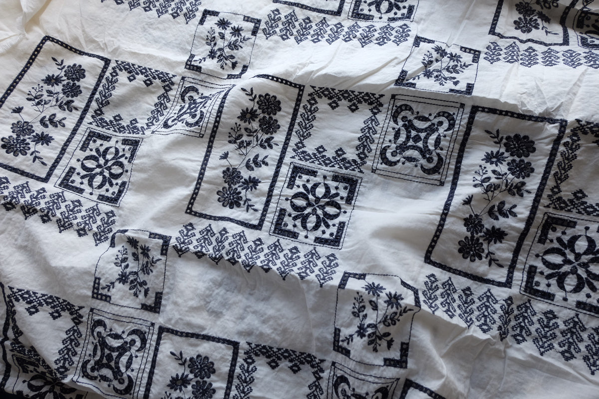 Navy Patchwork Embroidered Cotton Voile – 2.2 yd