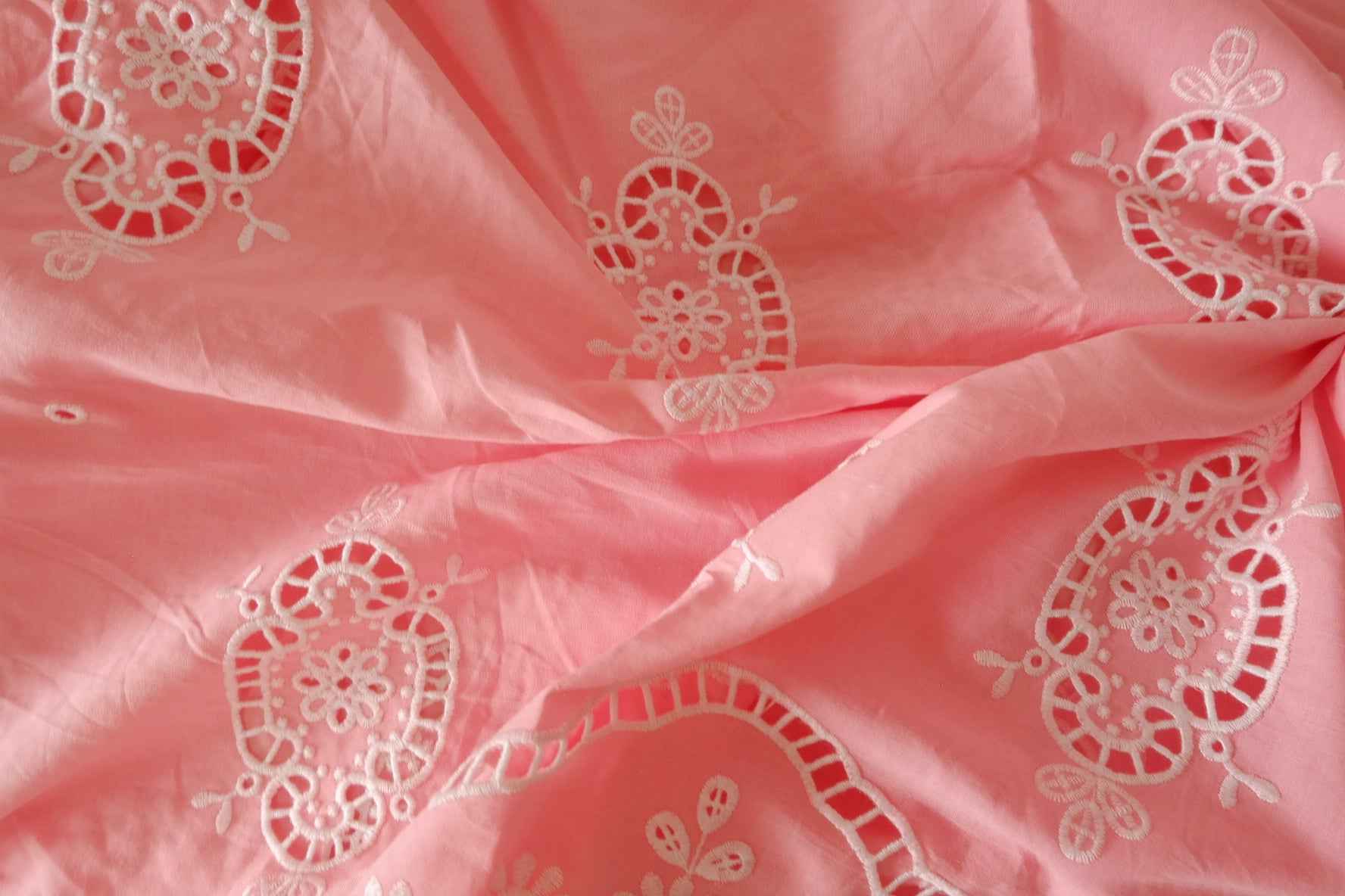 Coral Pink Double Border Embroidered Cotton — 2.46 yd
