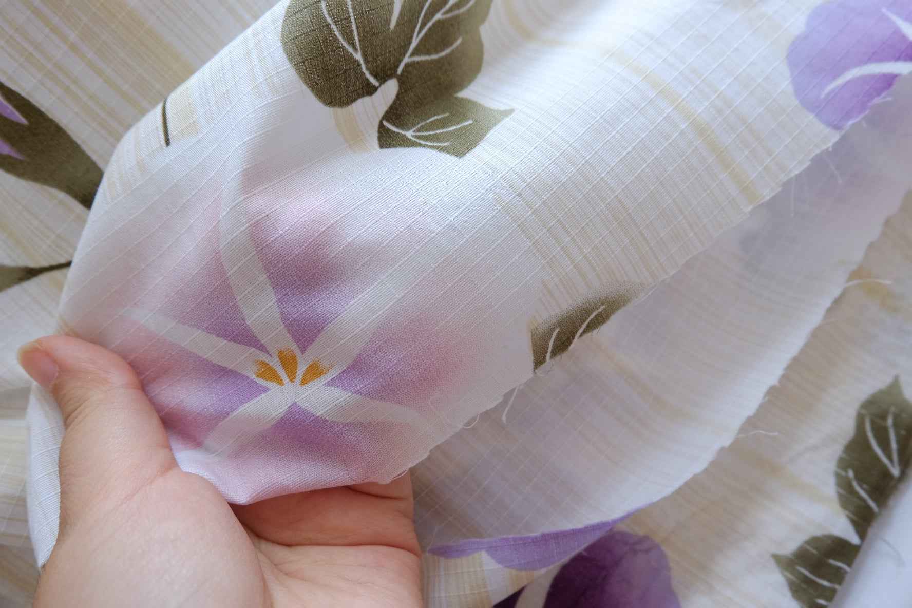 Japanese Morning Glory Slub Cotton Fabric - 1.64 yd
