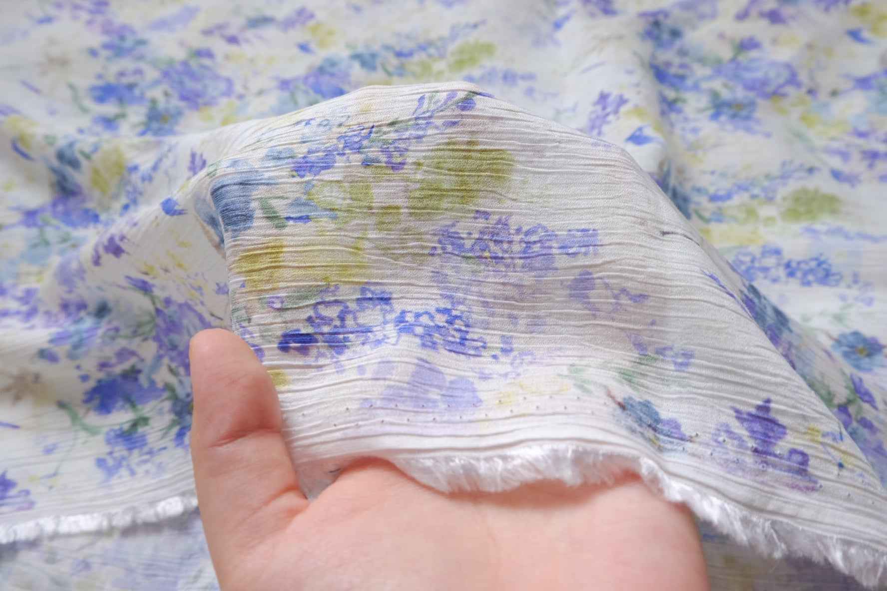 Watercolor Blue Floral Tencel Cotton Fabric, Soft Textured Summer Dress Weight, 3.28 Yards