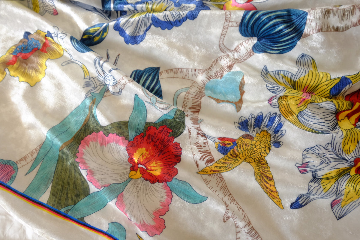 Enchanted Garden – Botanical Print Polyester Velvet Fabric – 2.19 yd