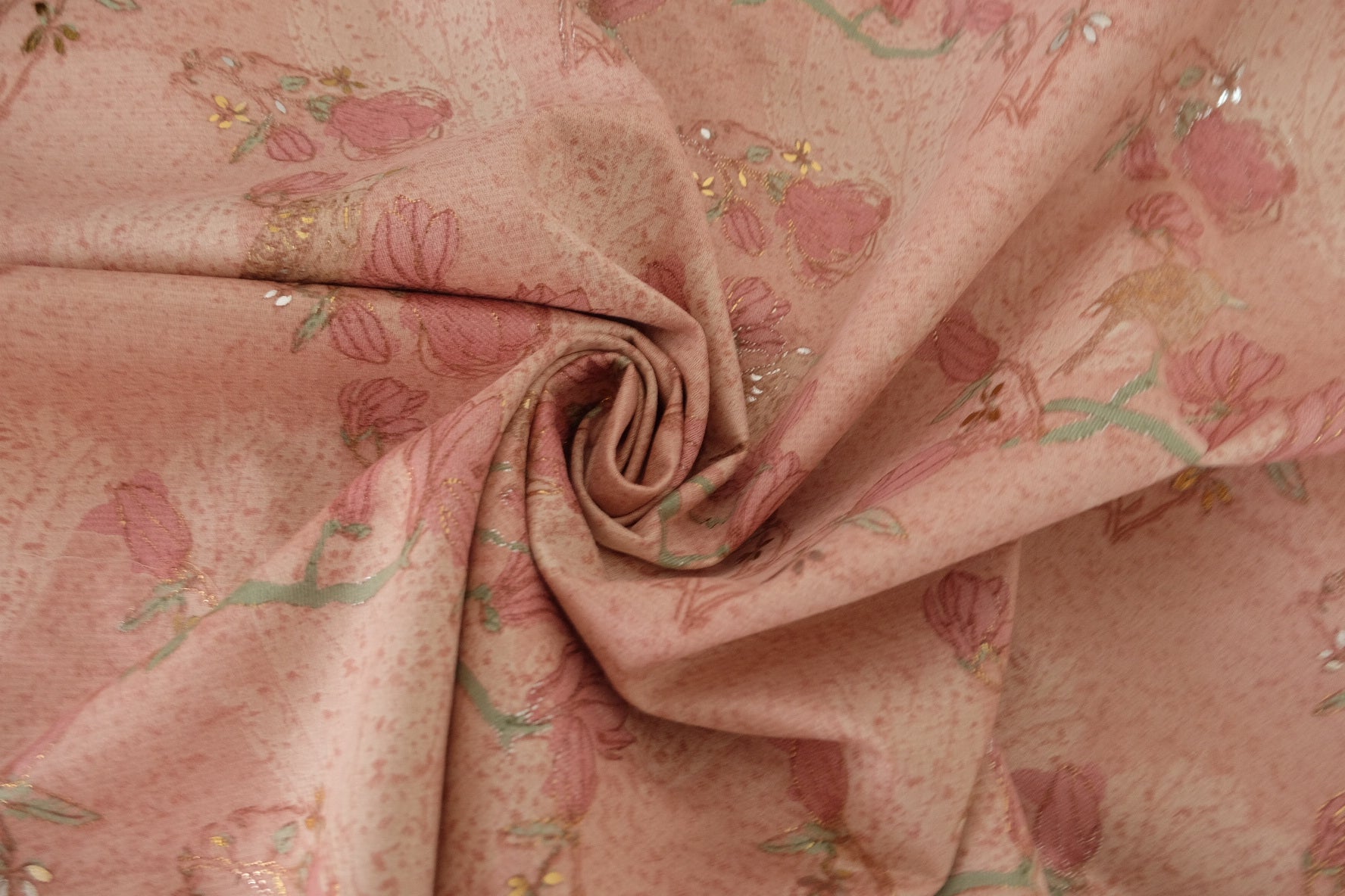 Vintage Bird & Floral Jacquard Fabric with Backing – 2.2 yd