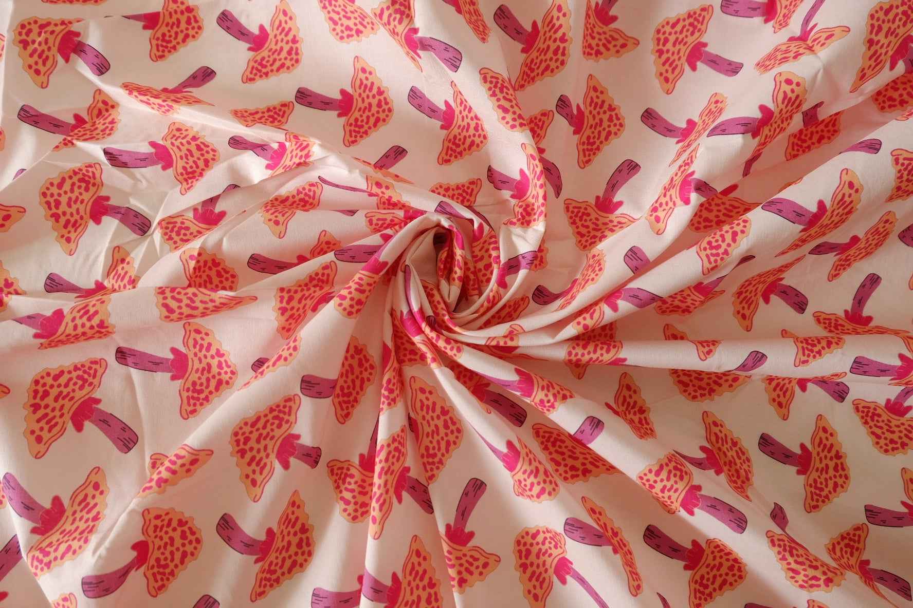 Pink Mushroom Print Cotton Poplin Fabric – 3.3 yd