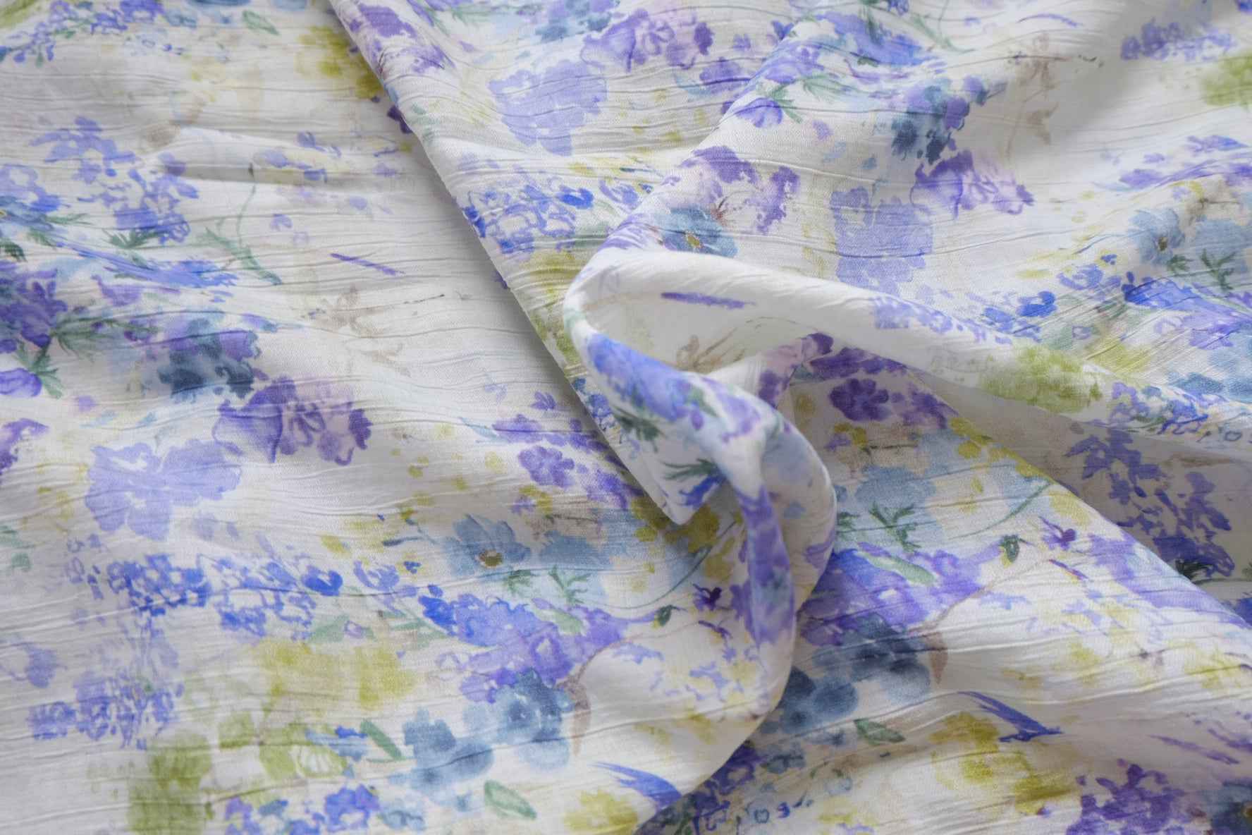 Watercolor Blue Floral Tencel Cotton Fabric, Soft Textured Summer Dress Weight, 3.28 Yards