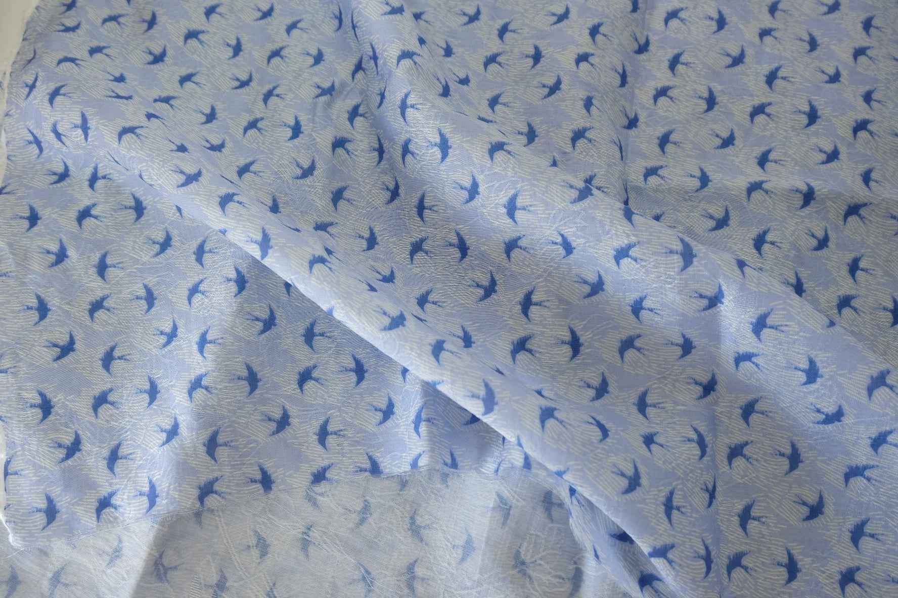 Blue Flying Bird Cotton Fabric – Soft Nature Print Woven Fabric – 1.6 yd