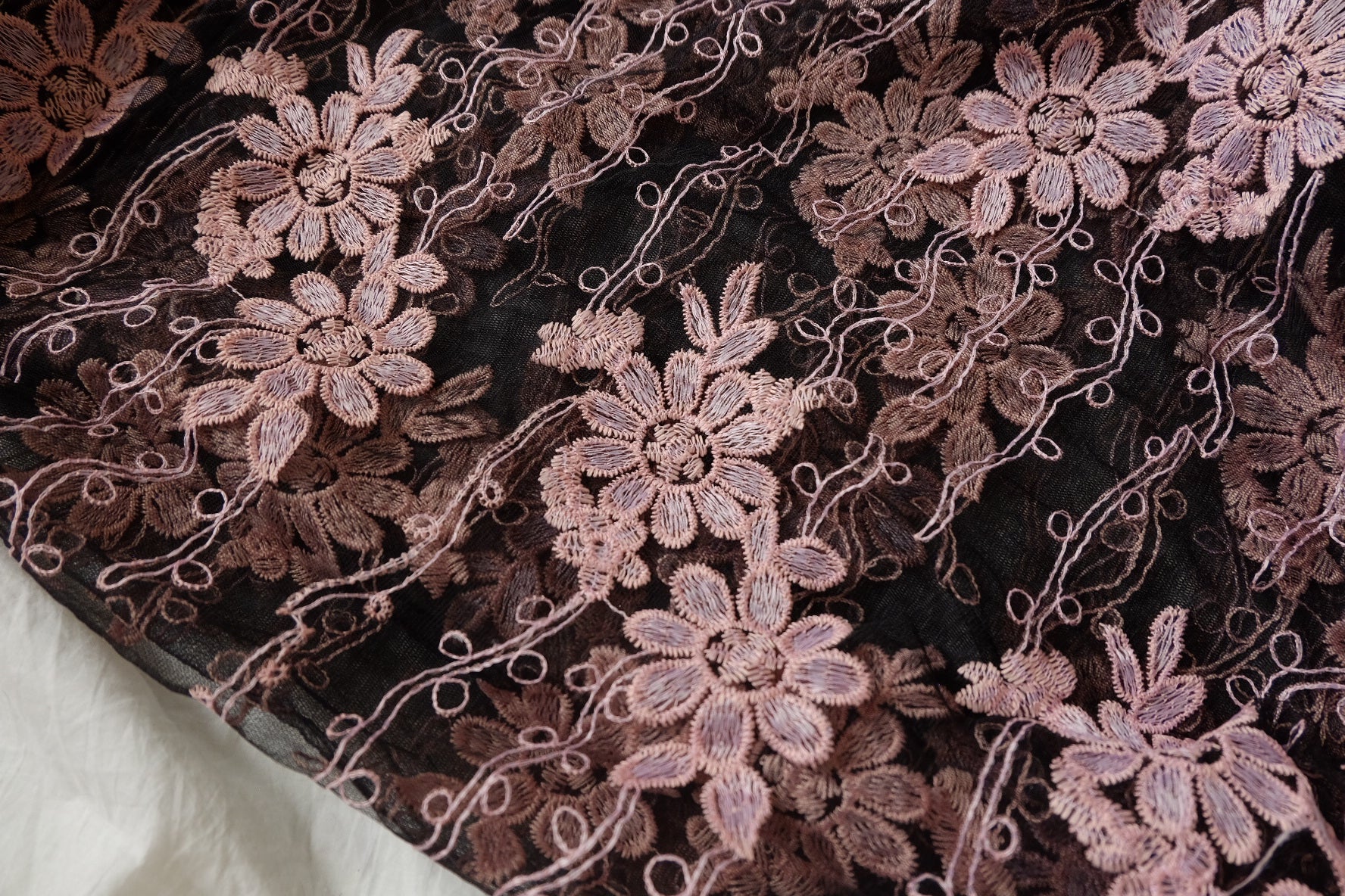 Dusty Rose Embroidered Mesh Lace, 4.37 Yards