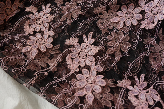 Dusty Rose Embroidered Mesh Lace, 4.37 Yards
