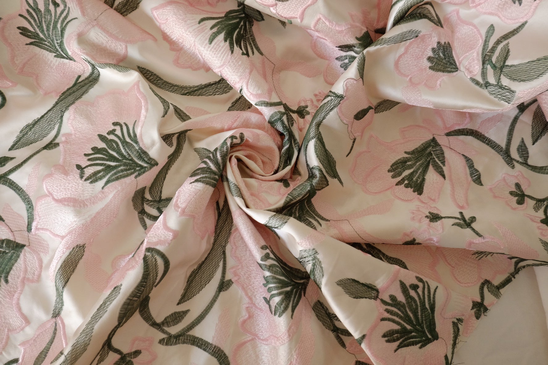 Blush Floral Embroidered Satin – 2.2 yd