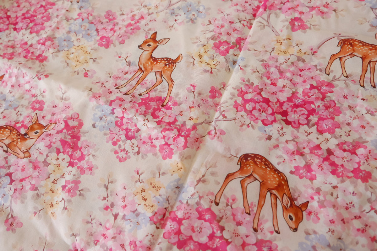 Little Deer in the Blossom Garden Cotton Lawn – 3.28 yd