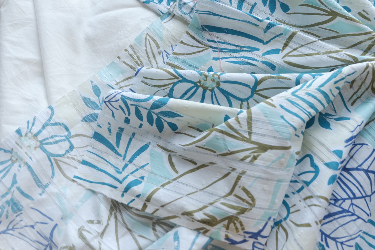 Blue Botanical Textured Cotton Jacquard – 2.2 yd