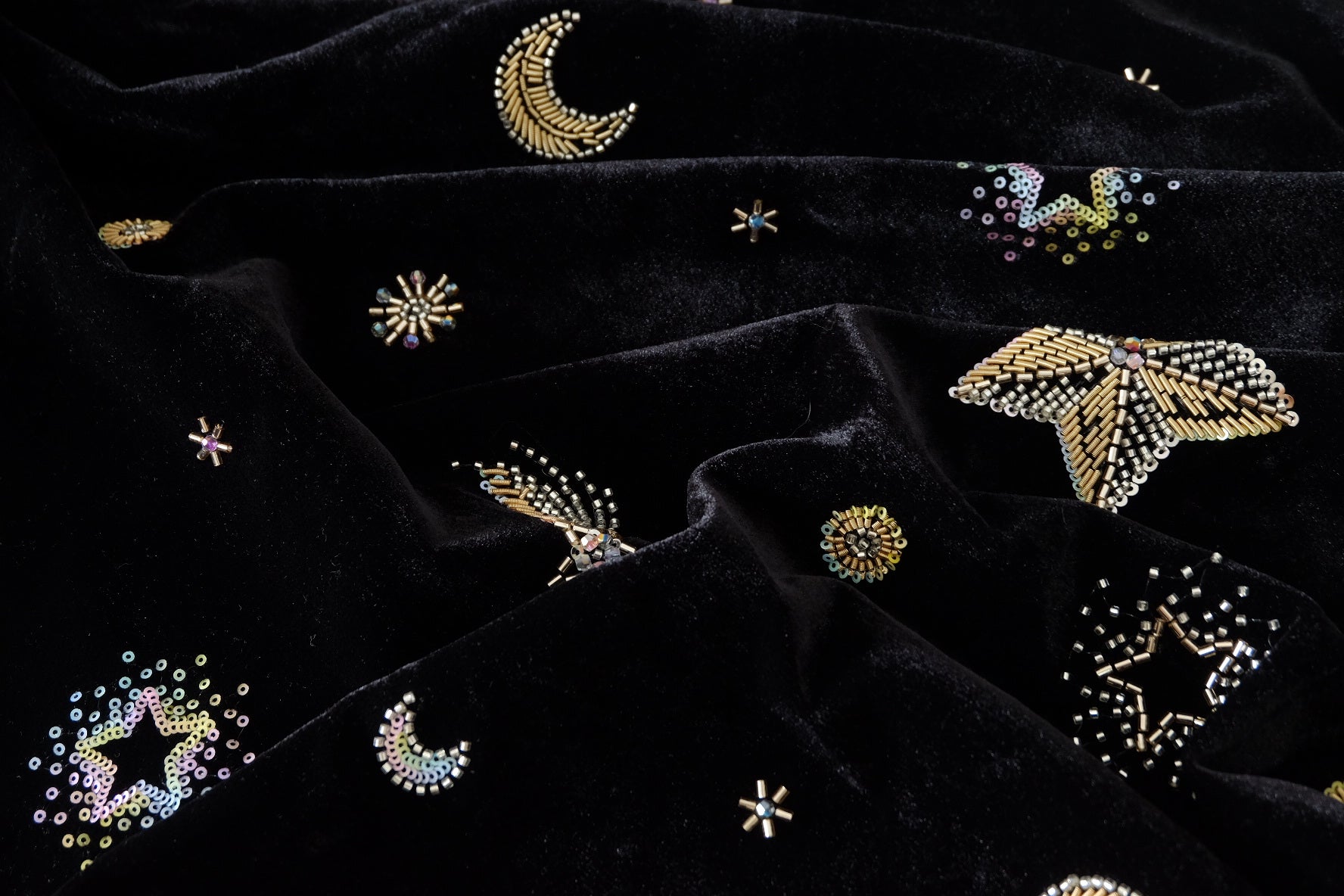 Celestial Beaded Black Velvet – 1.6 yd