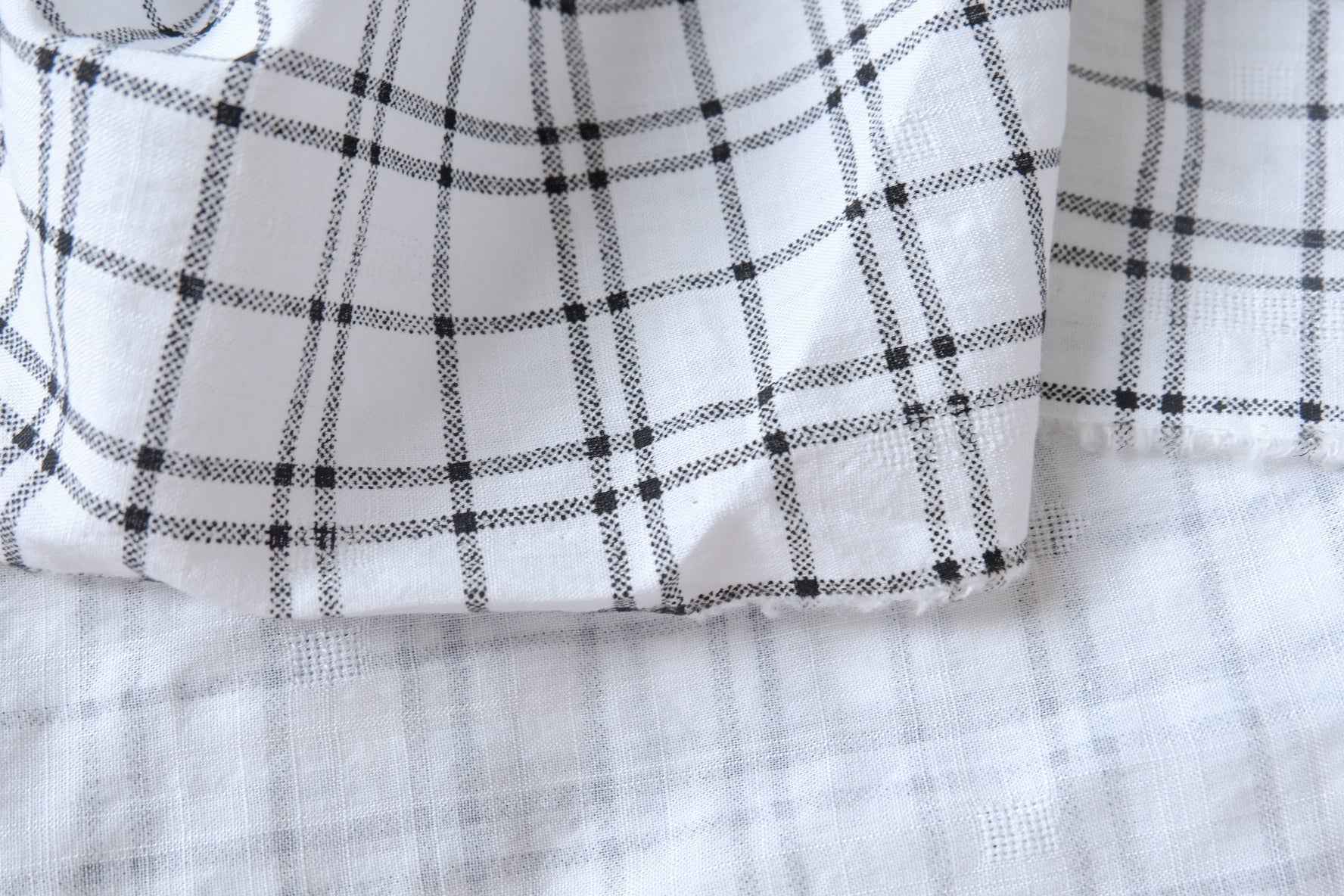 White Windowpane Cotton Fabric, Soft Lightweight Dress Weight, 2.46 Yards