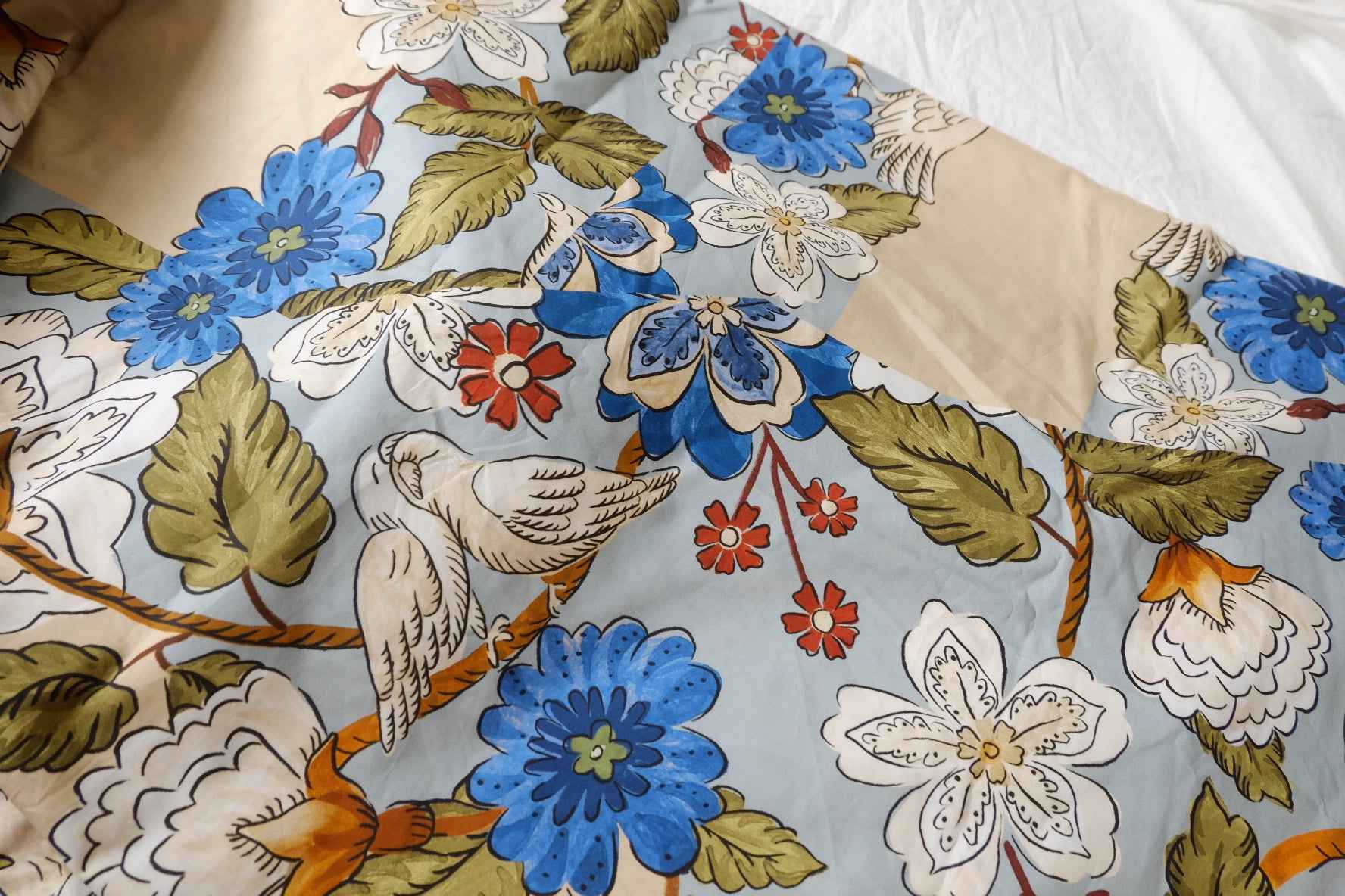 Patchwork Floral Bird Cotton Poplin Fabric - 3.28 yd