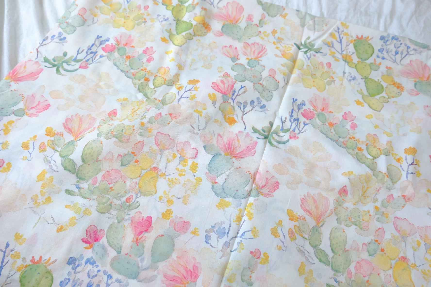 Watercolor Cactus Garden Cotton Poplin Fabric - 3.28 yd