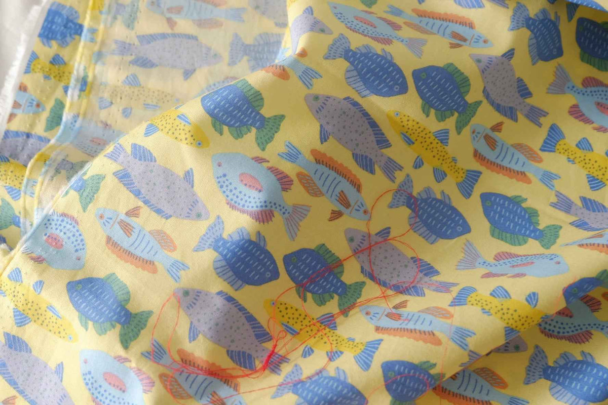 Yellow Fish Cotton Poplin — 1.64 yd