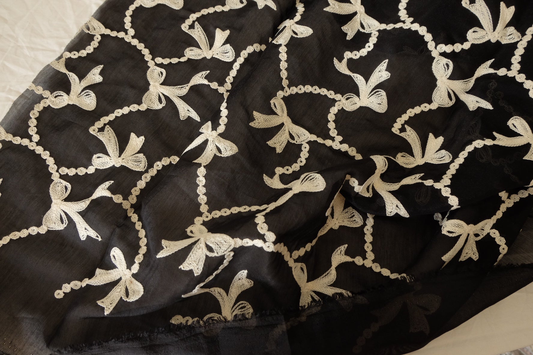 Black Bow Embroidered Mesh Fabric - 1.5 yd
