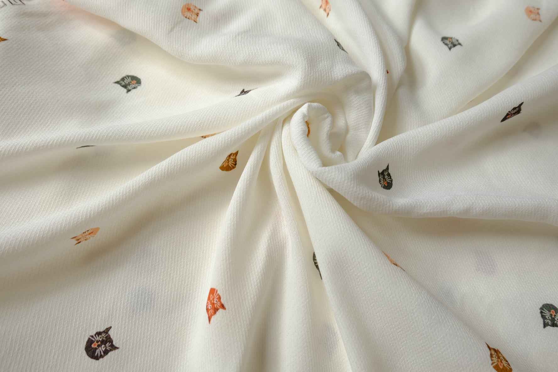 Tiny Cat Cotton Rayon Twill Fabric - 2.19 Yards
