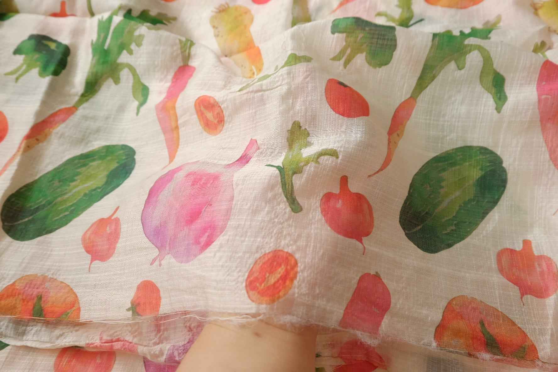 Sheer Watercolor Vegetable Tencel Fabric - 2.46 yd