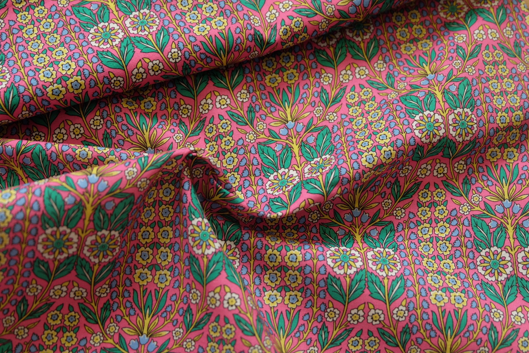 Ornamental Floral Cotton, Pink Ground, 2.2 Yards