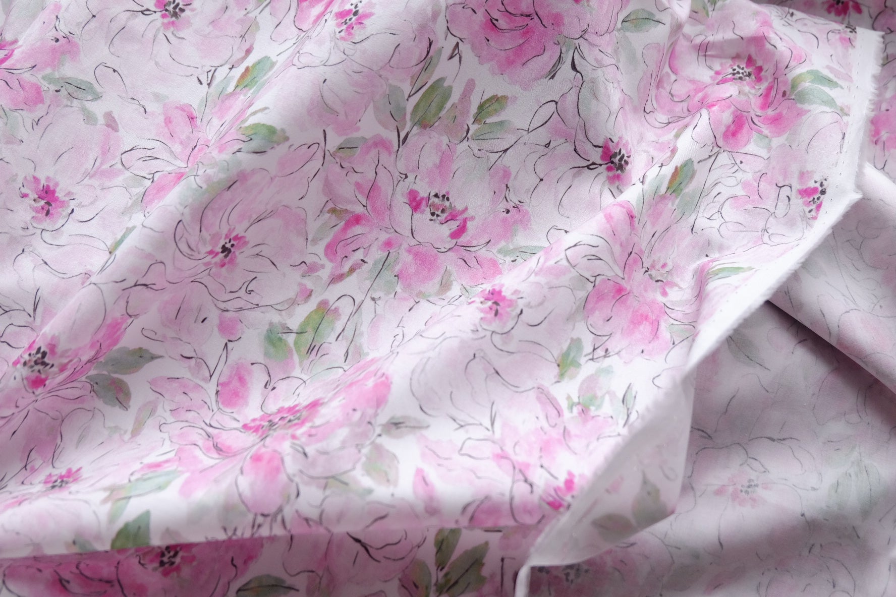 Pink Watercolor Floral Cotton Lawn – 3.3 yd
