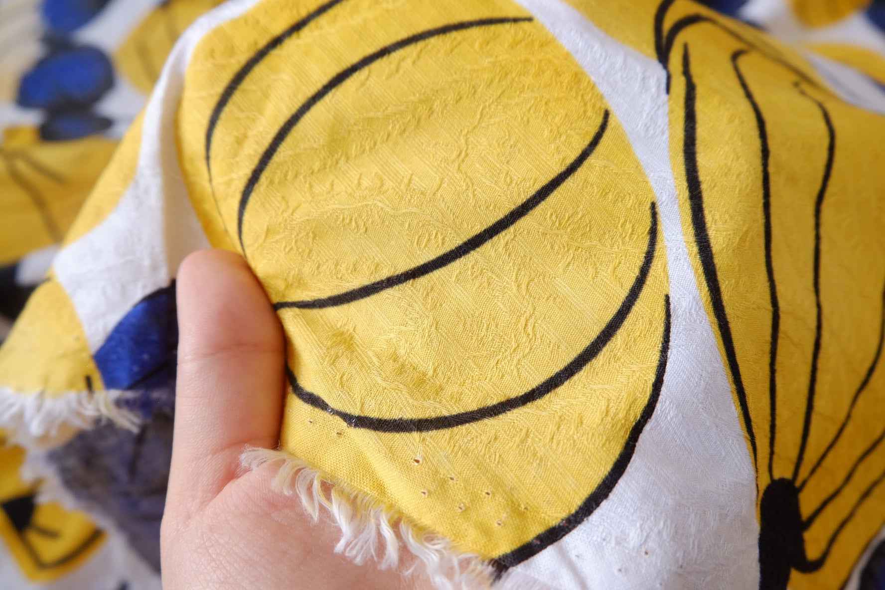 Bold Yellow Blue Botanical Jacquard Cotton Linen Fabric - 1.53 yd
