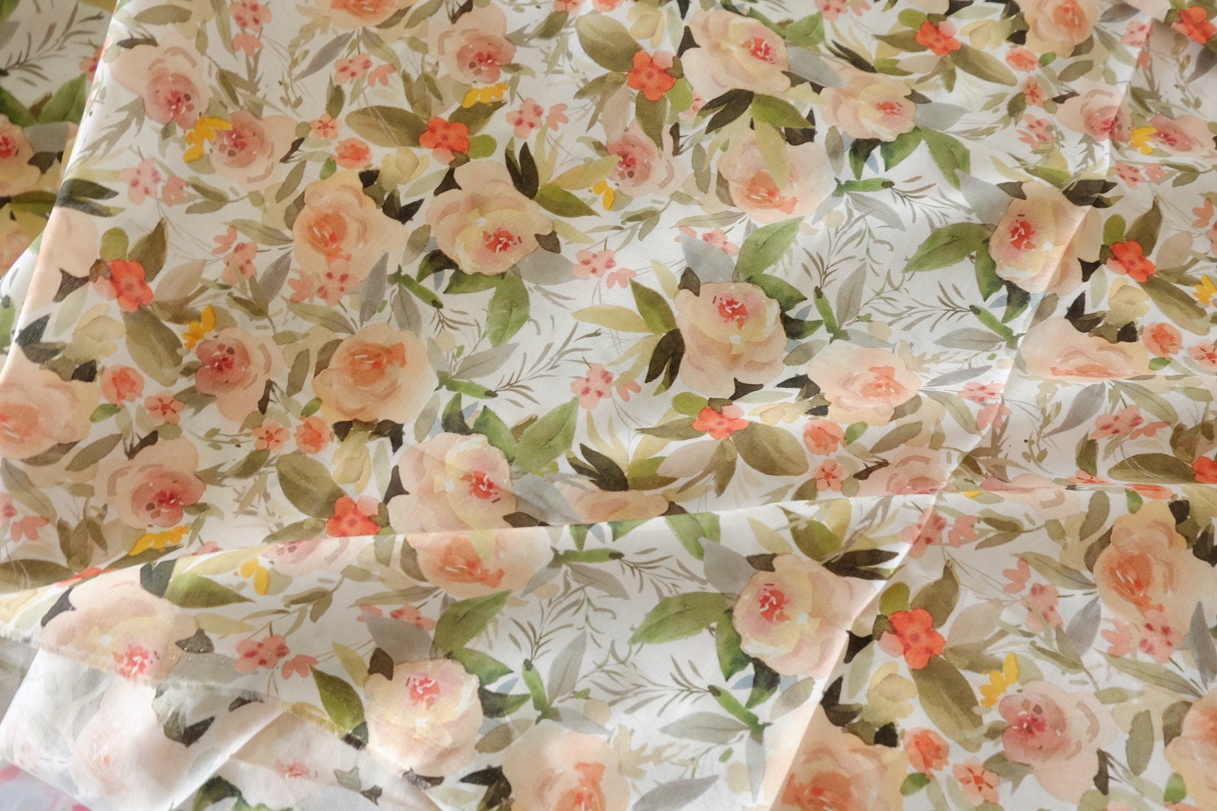Blush Garden Watercolor Floral Ultra-Fine 100-Count Cotton Fabric– 3.28 yd