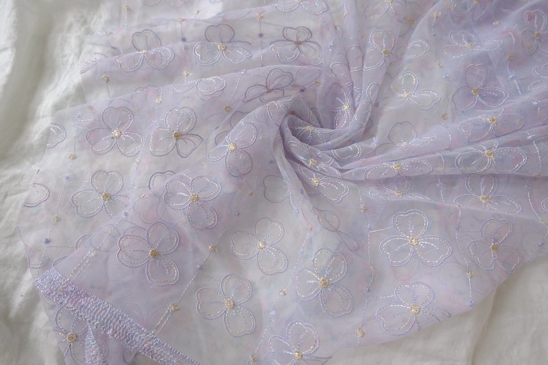 Lavender Floral Embroidered Tulle Fabric — 3.3yd