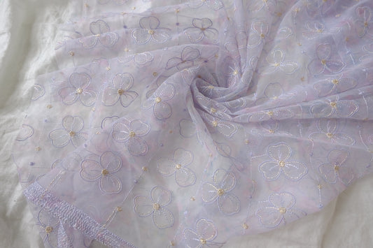 Lavender Floral Embroidered Tulle Fabric — 3.3yd