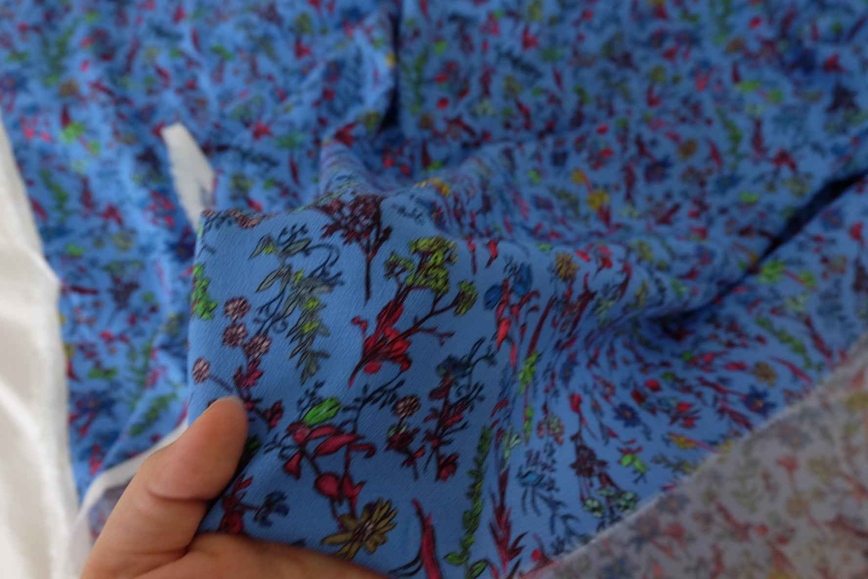 Blue Botanical Soft Matte Rayon Fabric – 2.2 yd