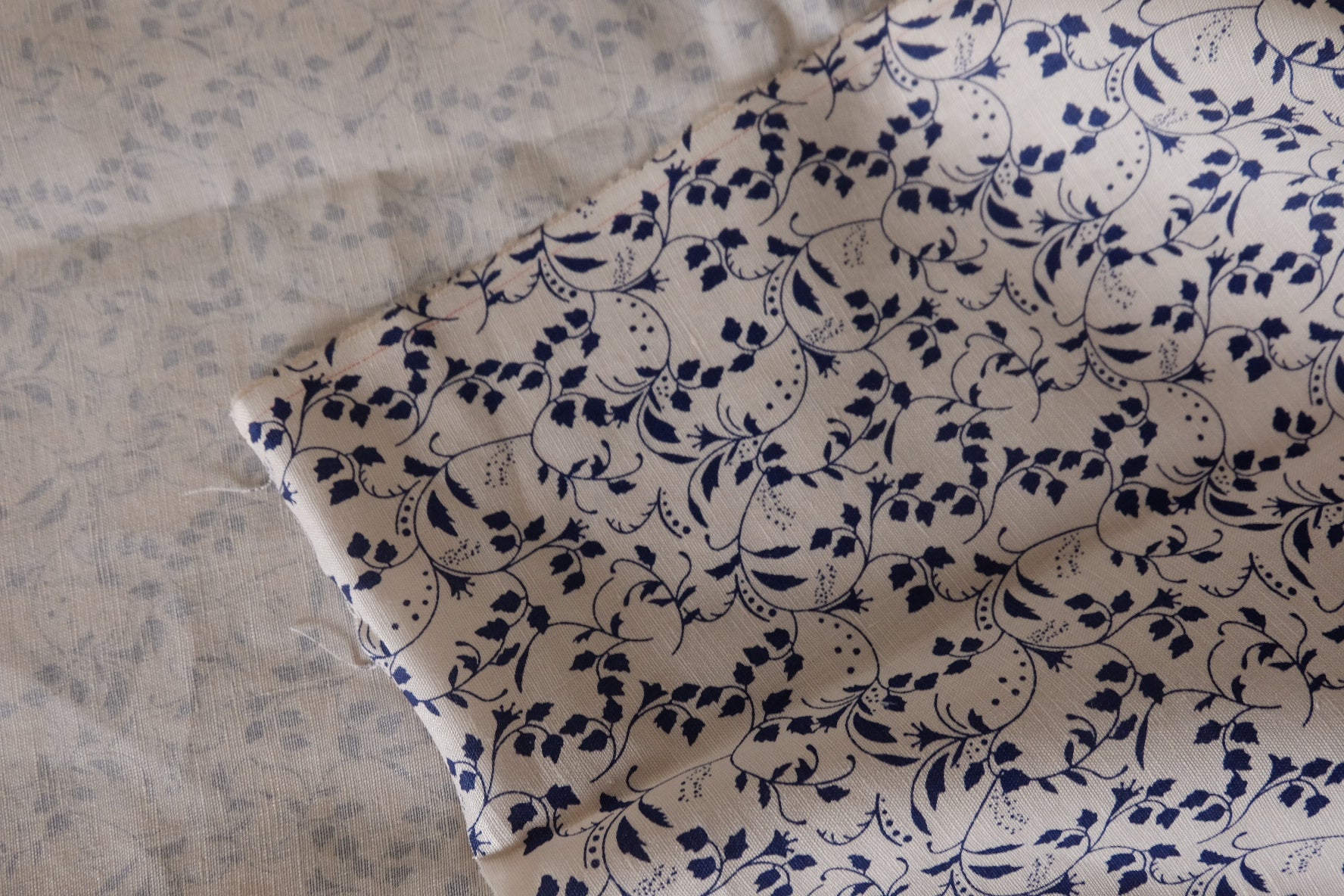 Navy Botanical Linen Lyocell Fabric – 1.6 yd