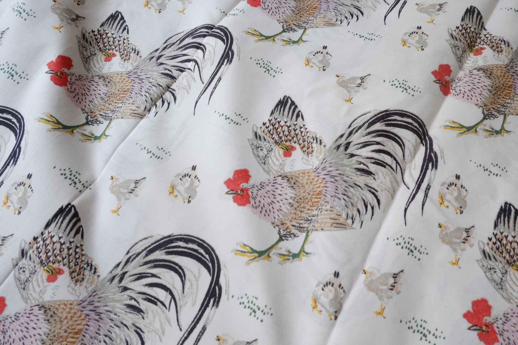 Rooster Cotton Fabric, Medium Weight for Skirts and Jackets, 2.19 Yards