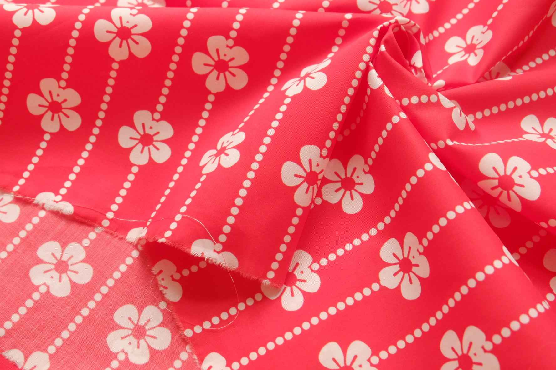 Hot Pink Floral Cotton Poplin, Smooth Papery Finish, 3.28 Yards