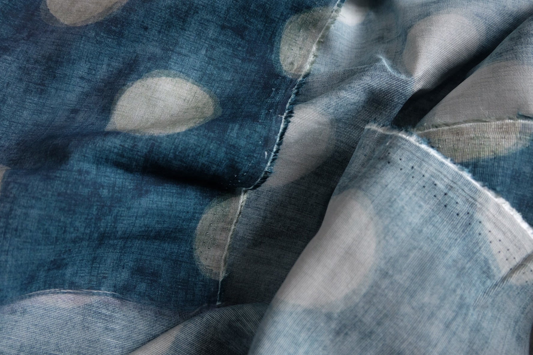 Washed Blue Dot Rayon-Linen Blend Fabric - 3.28 yd