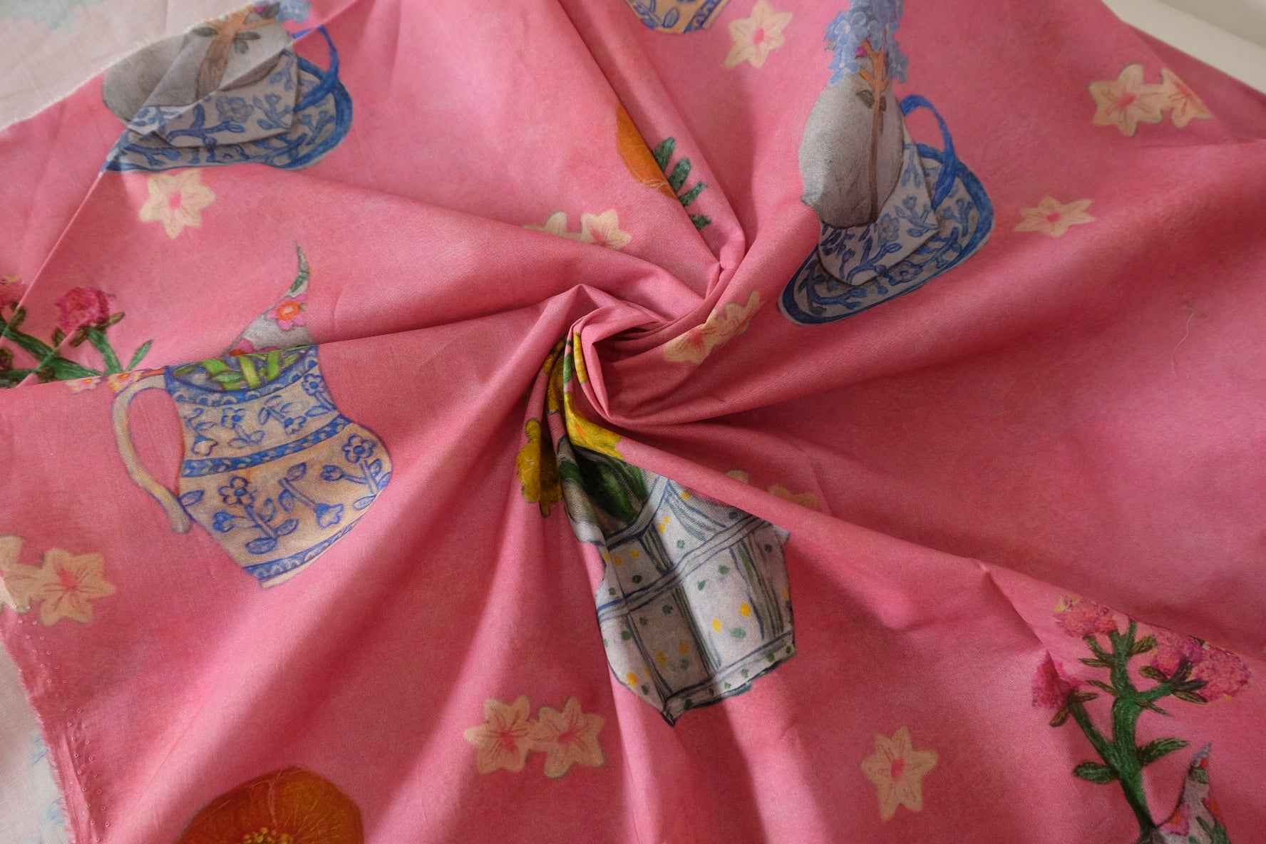 Pink Garden Teacup 60s Cotton Poplin Fabric – 3.3 yd