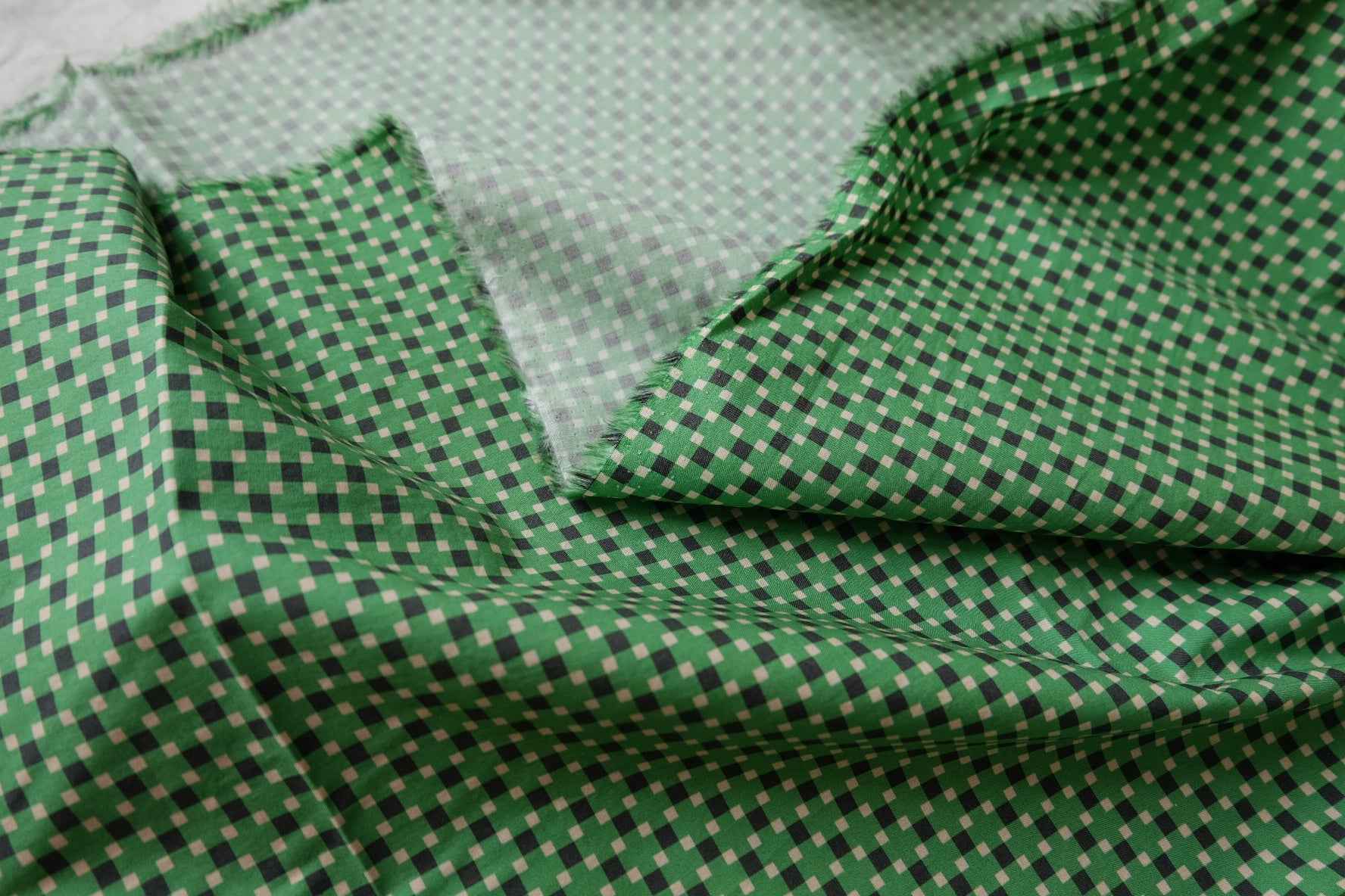 Korean Green Gingham Cotton Poplin Fabric - 2.19 yd