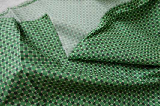 Korean Green Gingham Cotton Poplin Fabric - 2.19 yd