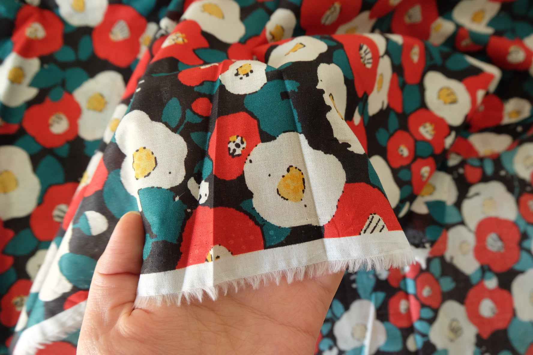 Red Camellia Cotton Voile Fabric – 2.2 yd