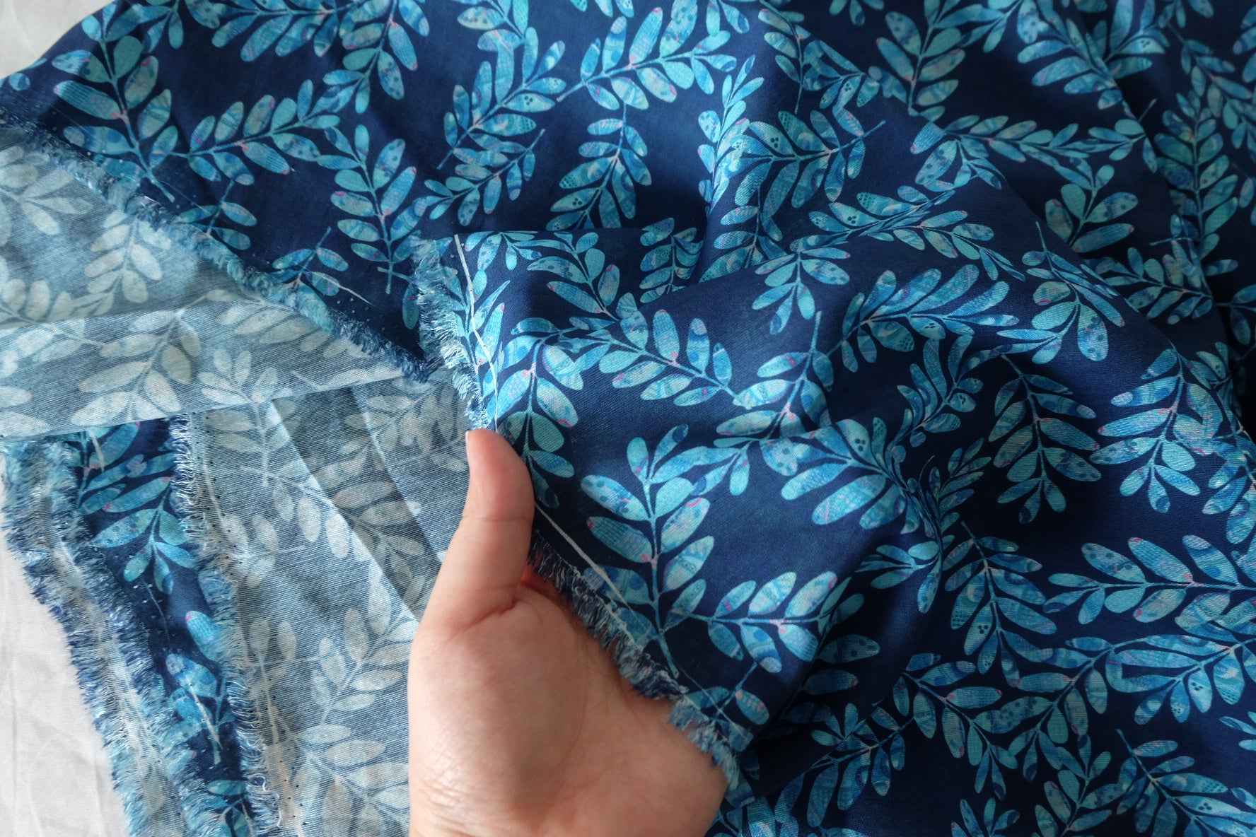 Navy Blue Leaf Cotton Nylon Fabric – 3.3 yd