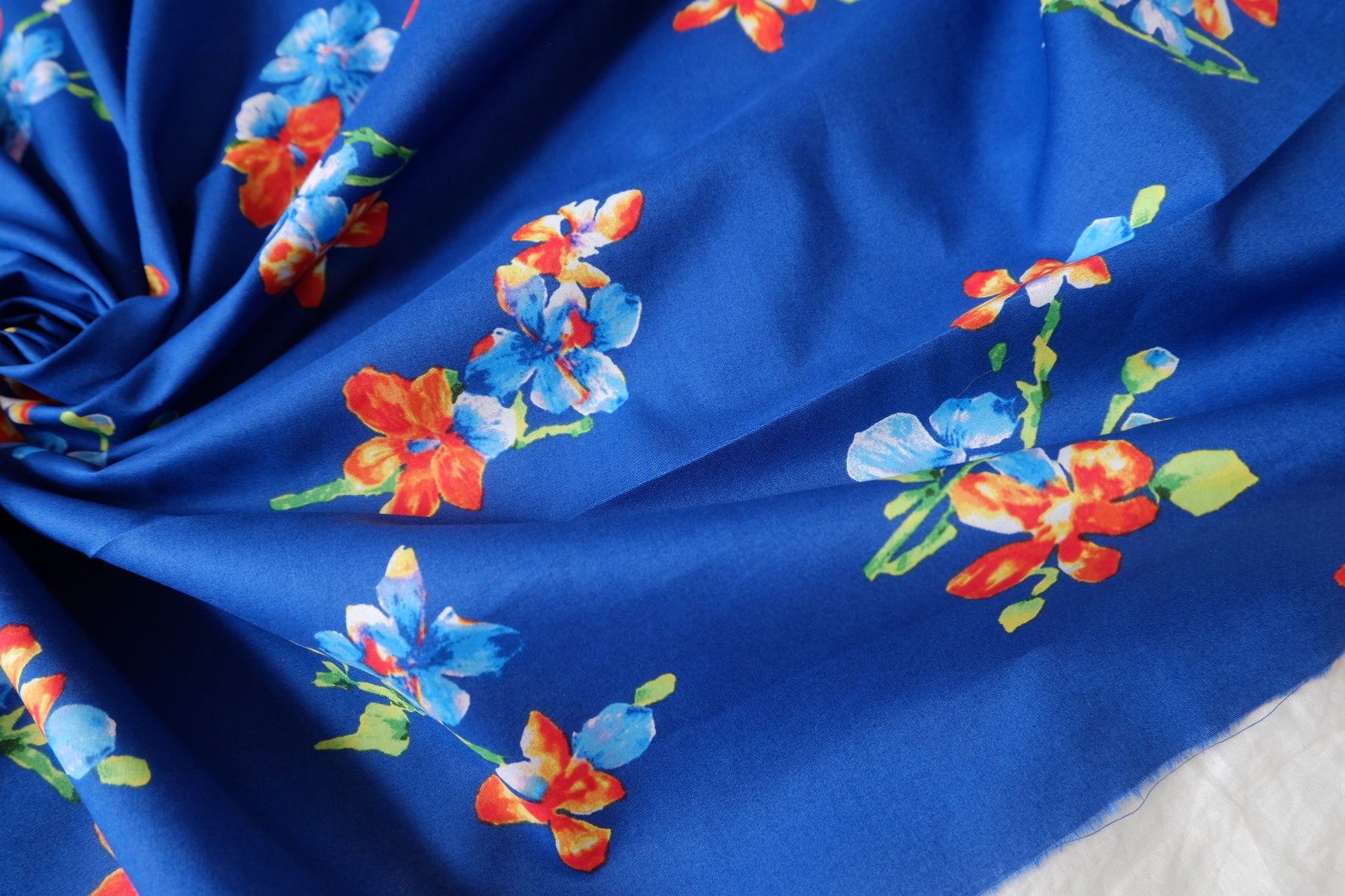 Cobalt Floral Cotton Poplin Dress Cut Fabric - 3.28 yd