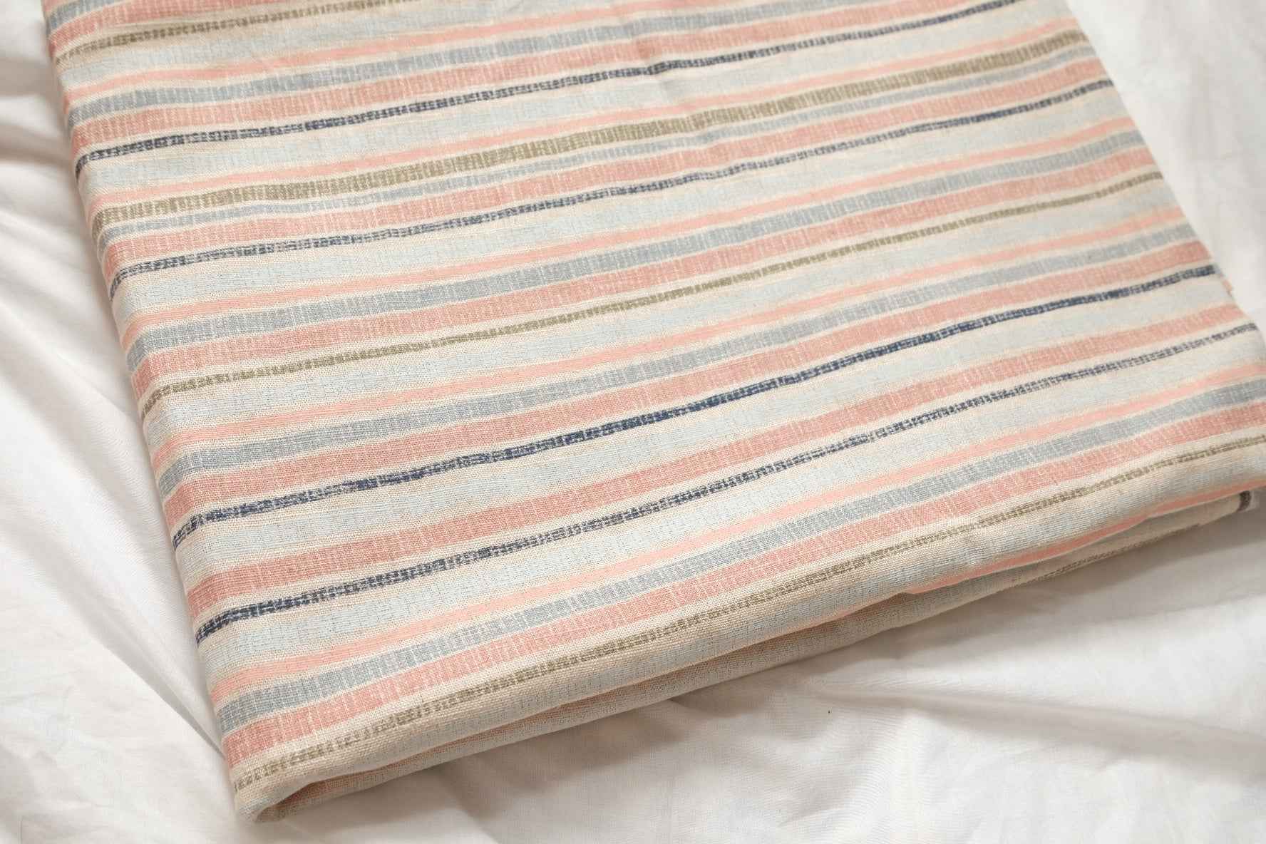 Thai Yarn-Dyed Cotton Linen Stripe Fabric, Breathable Medium Weight, 2.19 Yards